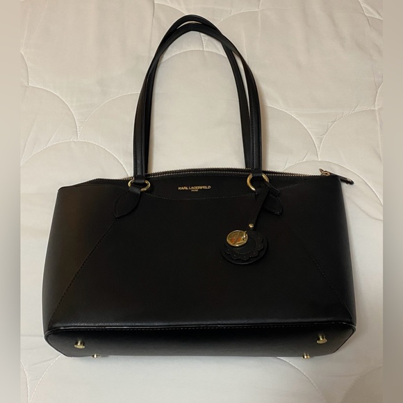 KARL LAGERFELD PARIS Black and Gold Tote Bag/ Purse - Picture 1 of 5